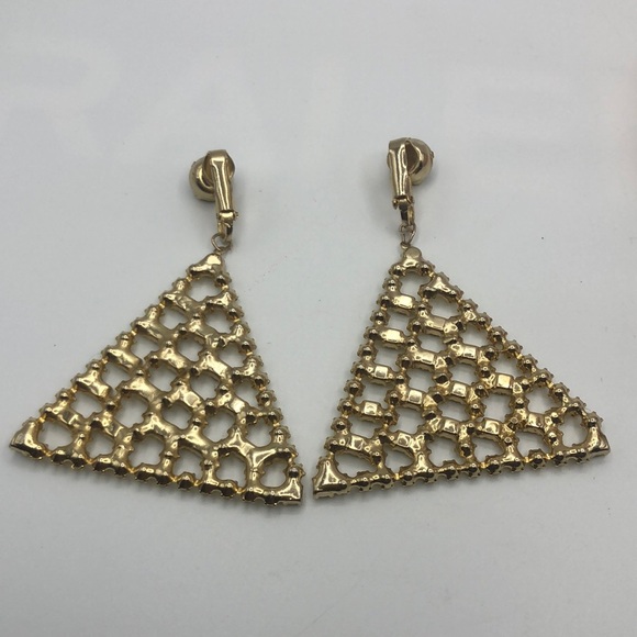 Stunning Sparkling Earrings Vintage Gold Tone Green, Clear - Picture 7 of 10